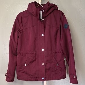 Hollister Burgundy and White Fleece Lined Jacket Hooded Winter Coat